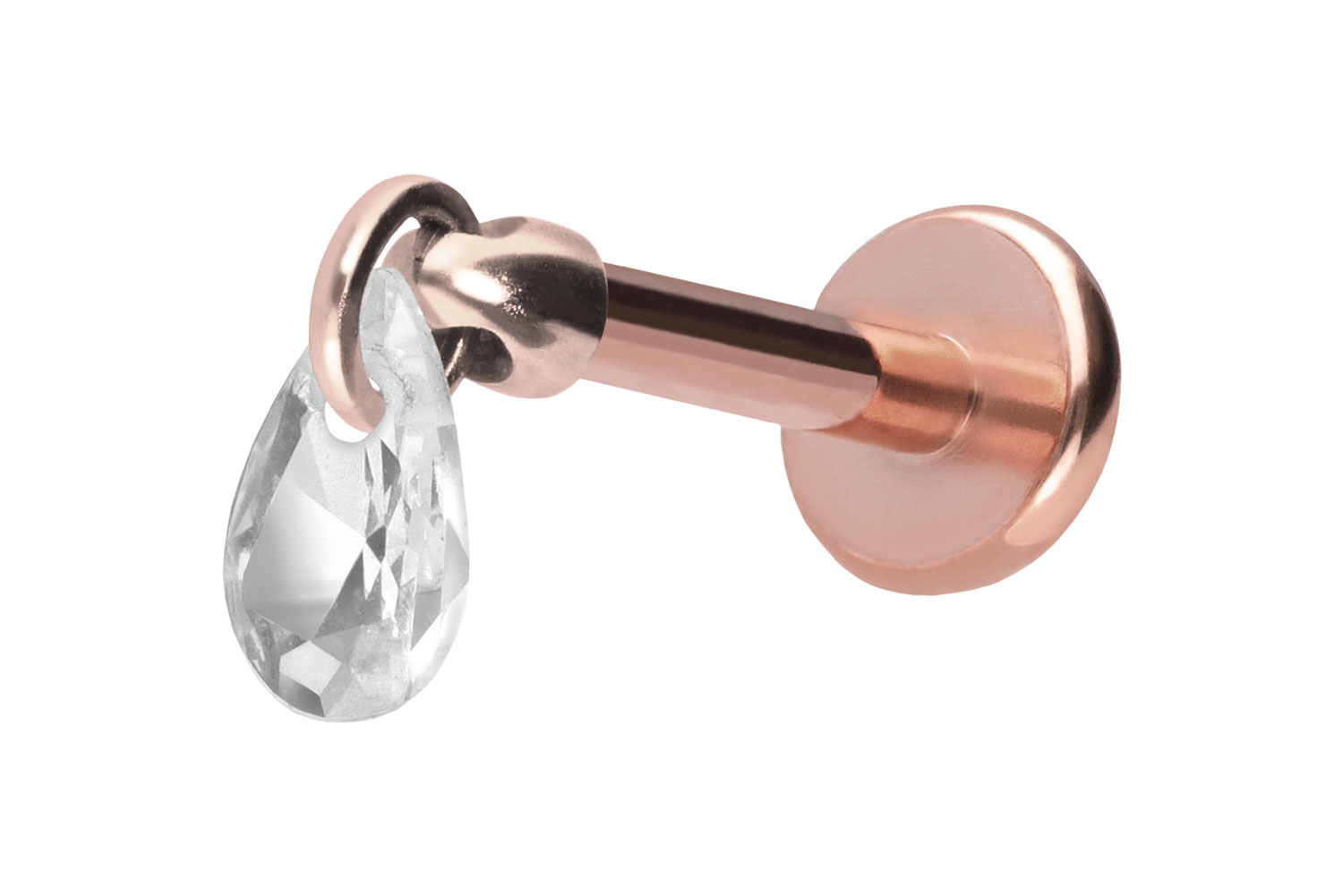 Titan Labret Piercing mit Push Fit KRISTALLTROPFEN